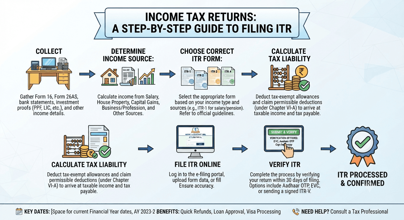 Income Tax Returns - a step-by-step guide to filing ITR, from collecting documents to verification and processing