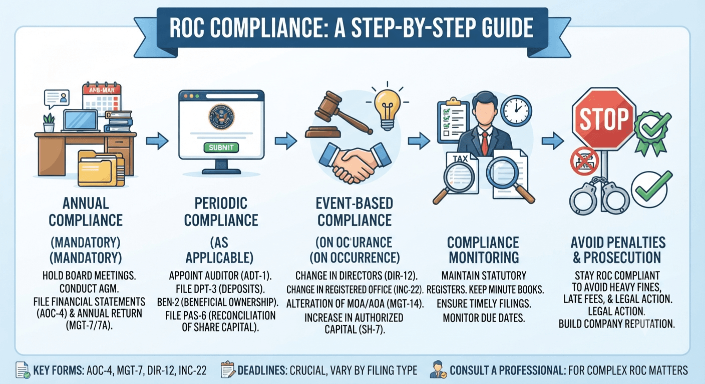 ROC compliance infographic - annual, periodic, and event-based filings companies must track