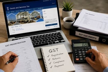 GST registration, returns and compliance documents on a desk